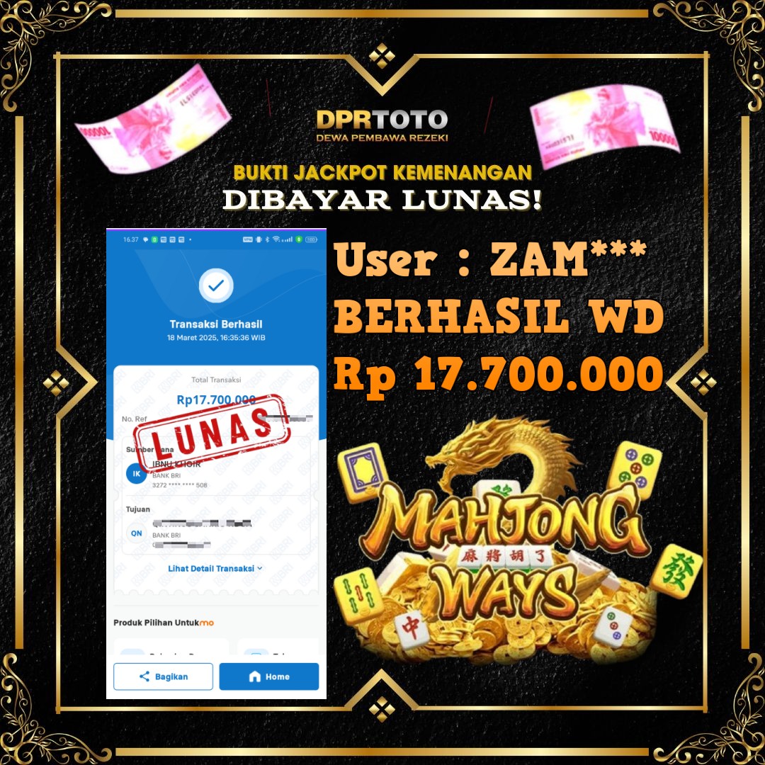 KEMENANGAN BESAR MAHJONG WAYS WD 17.700.000 - LUNAS